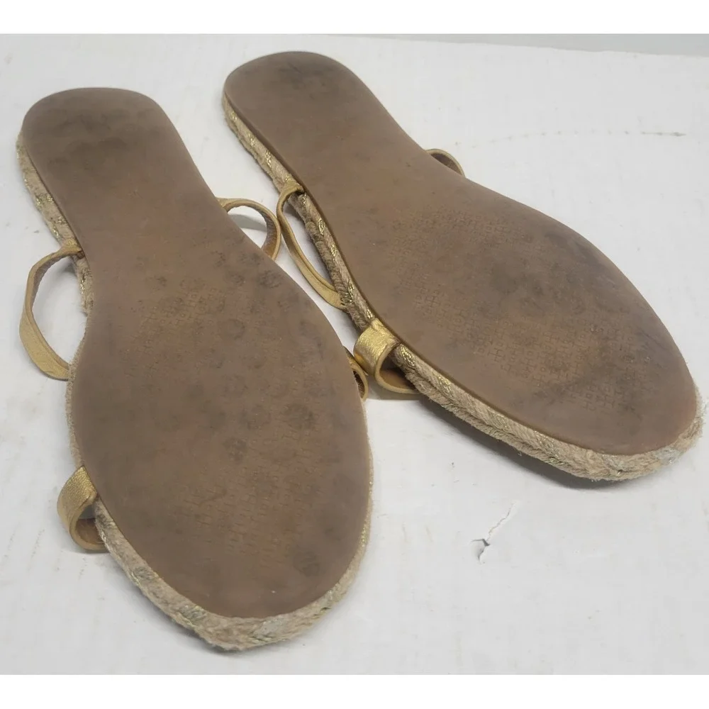 Tory Burch‎ Metallic Leather Espadrille Slide Sandals Woven Rope Flat Logo sz 10
